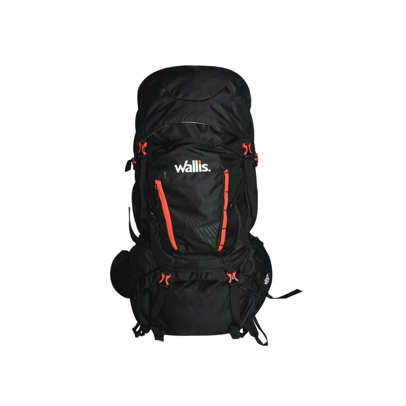 Mochila para montaña 65L Negro con rojo