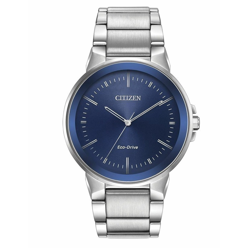 Reloj Citizen Axiom plata para caballero, caratula azul