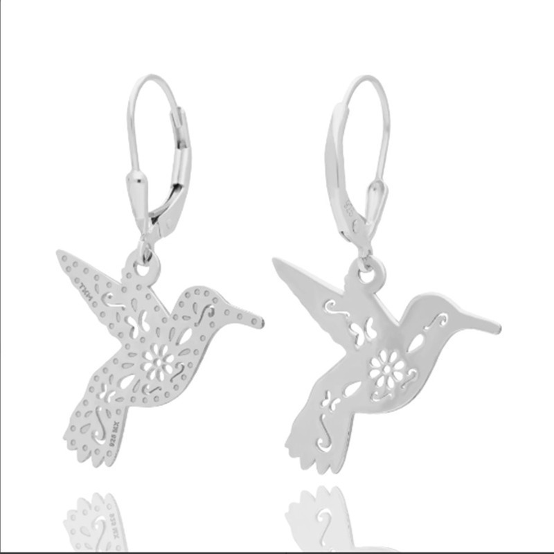 Aretes de colibri colgantes en plata para dama
