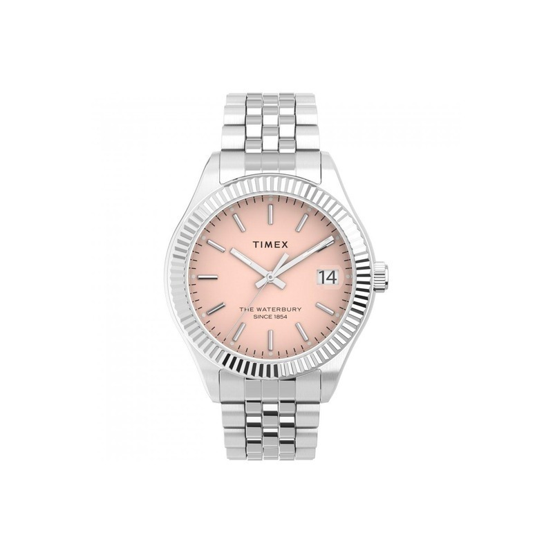 Reloj Timex Waterbury plata para dama, caratula rosa