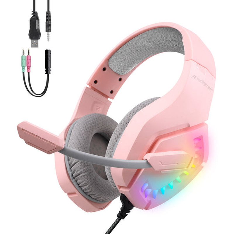 Audífonos gamer rosas HD 360°