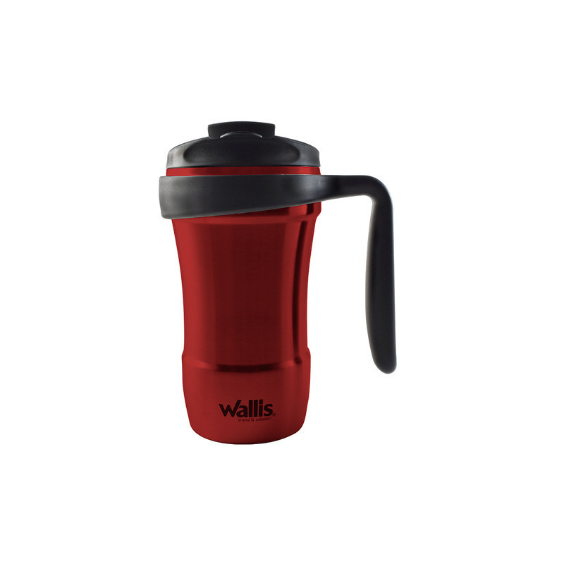 Taza Termica con protector antiderrames, tapa rosca, 350 ml, color rojo metalico