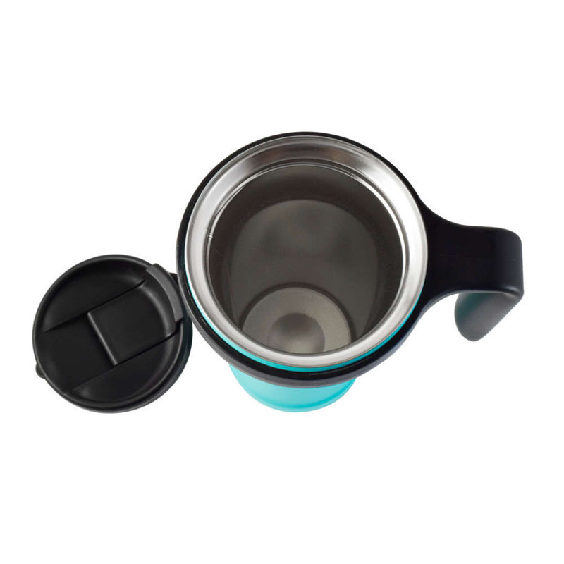 Taza Termica con protector antiderrames, tapa rosca, 470 ml, color azul cielo