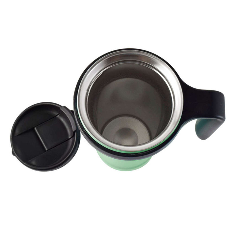 Taza Termica con protector antiderrames, tapa rosca, 470 ml, color verde menta