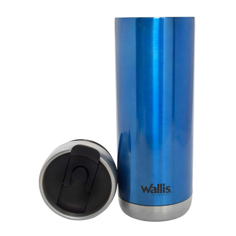 Termo de acero inoxidable con popote, 600 ml, color azul metalico