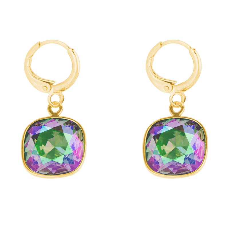 Aretes Cuadro con Cristal Fino Chapa-Paradise