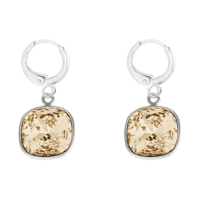 Aretes Cuadro con Cristal Fino Rodio-Golden