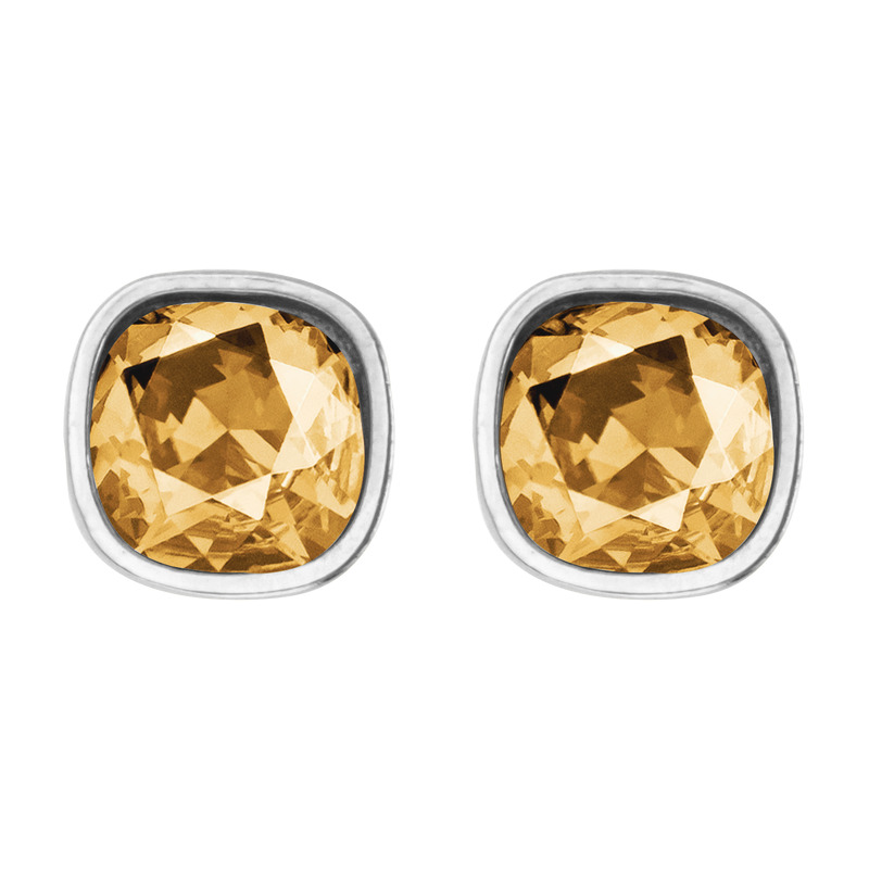 Aretes Cuadro Chico con Cristal Fino Rodio-Golden