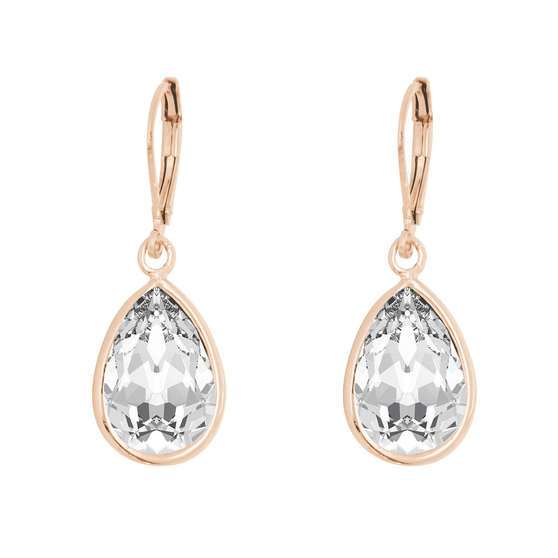 Aretes Gota con Cristal Fino Chapa Rosa-Cristal