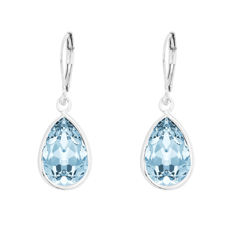 Aretes Gota con Cristal Fino Rodio-Azul