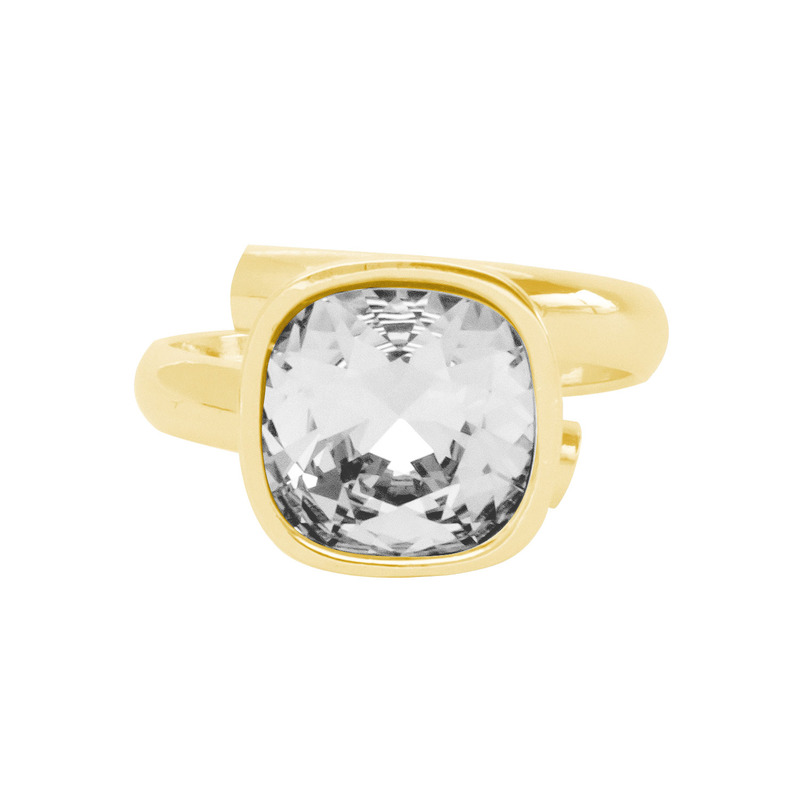 Anillo Cuadro Ajustable con Cristal Fino Chapa-Cristal