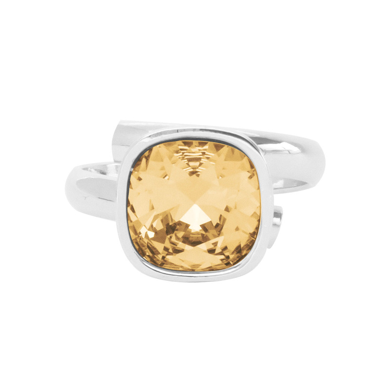 Anillo Cuadro Ajustable con Cristal Fino Rodio-Golden