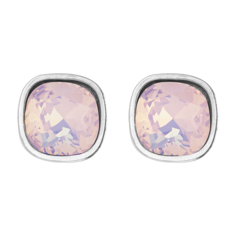 Aretes Cuadro Chico con Cristal Fino Rodio-Rose Water