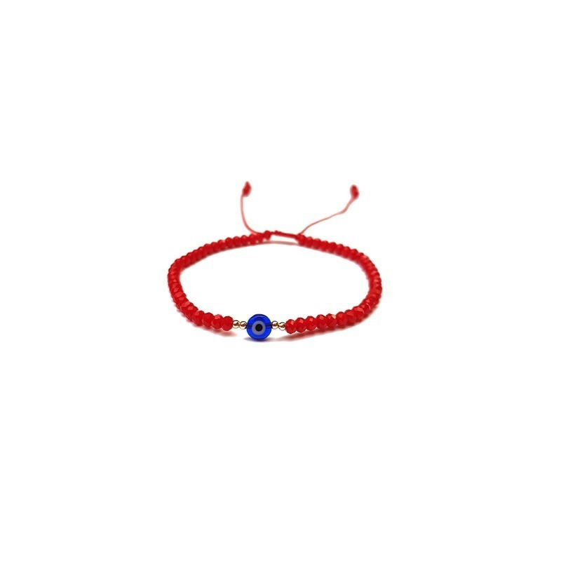 Pulsera Cristal Rojo con Ojo Turco Azul