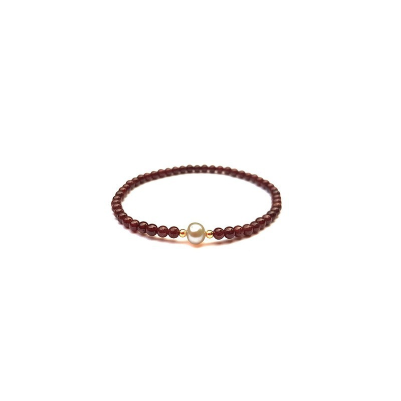 Pulsera granate con perla natural beige