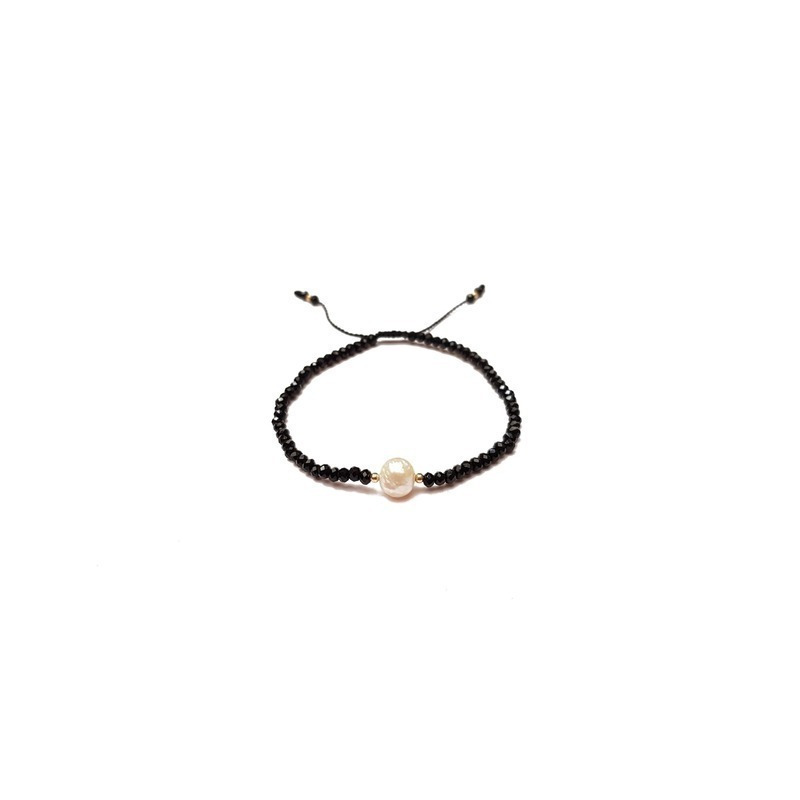 Pulsera cristal negro con perla al centro