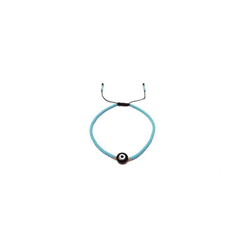 Pulsera azul mate con ojo turco negro