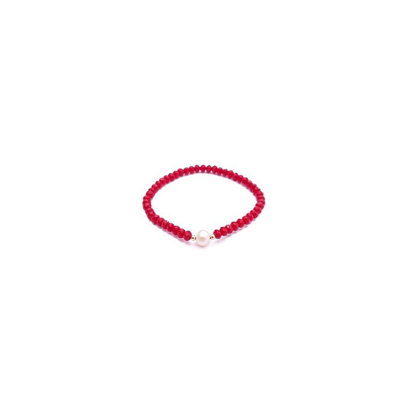 Pulsera cristal rojo con perla al centro