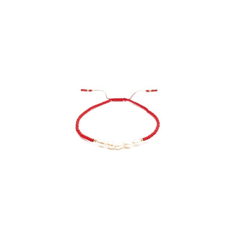 Pulsera roja con perla natural al centro