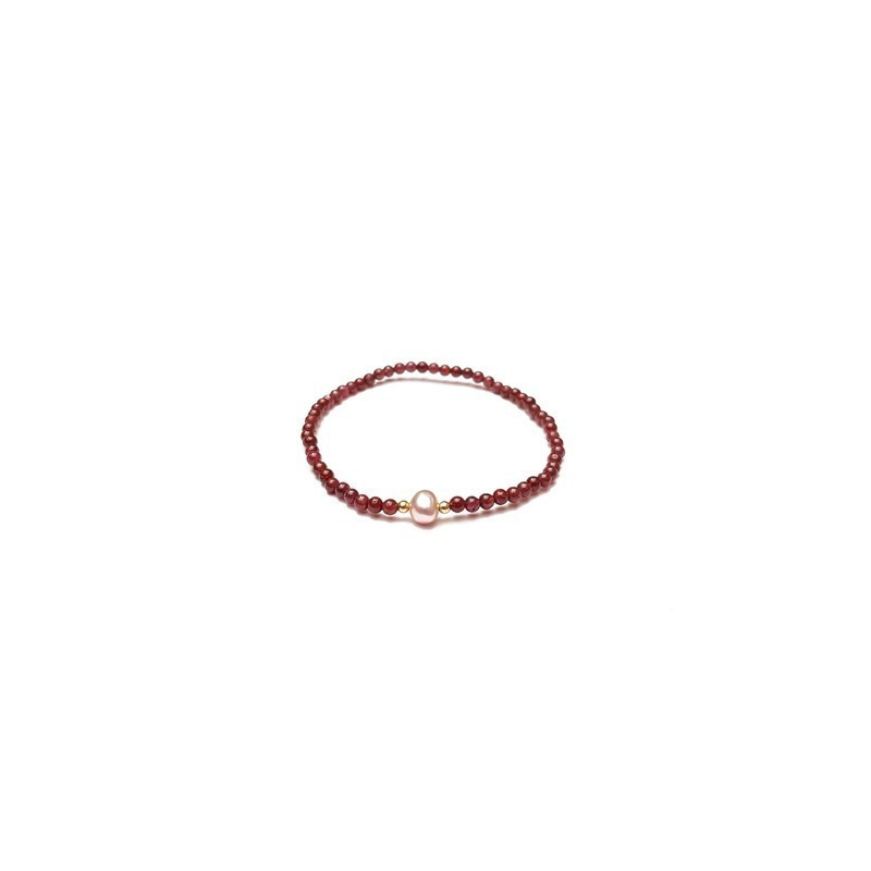 Pulsera granate con perla natural rosa