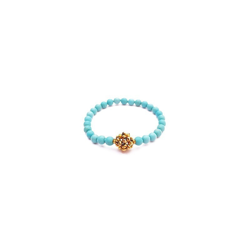 Pulsera turquesa con esfera dorada