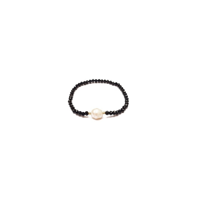 Pulsera cristal negro con perla al centro