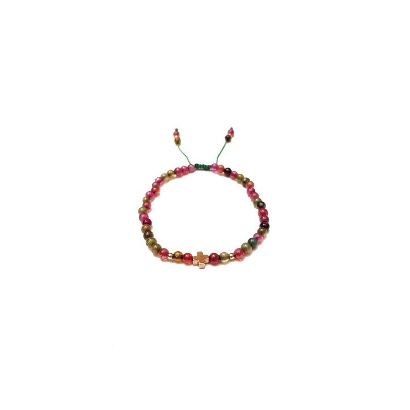 Pulsera de agatas multicolor con cruz de hematita