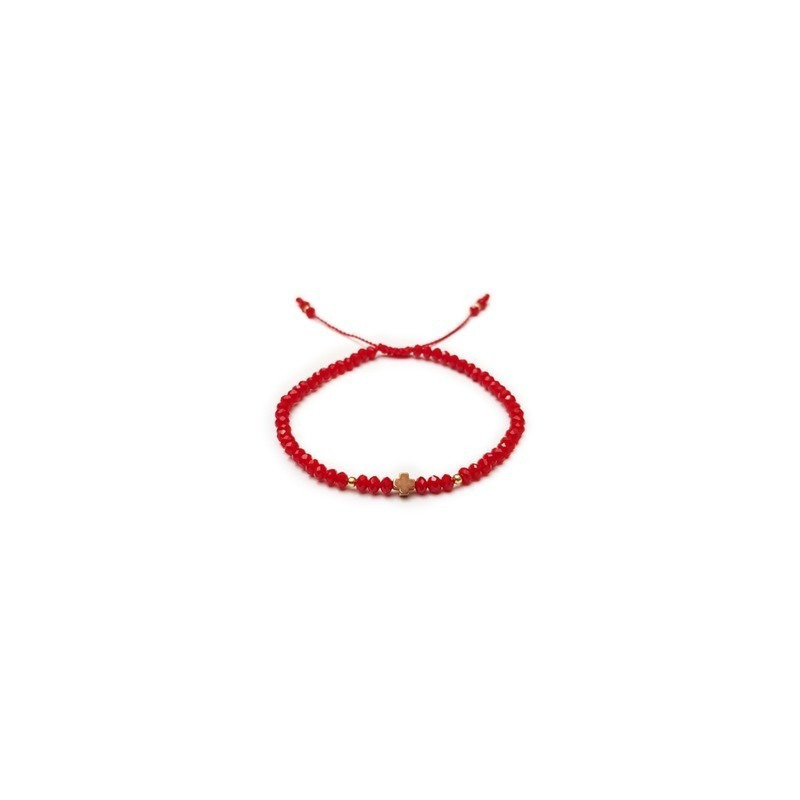 Pulsera de cristales rojos con cruz de hematita