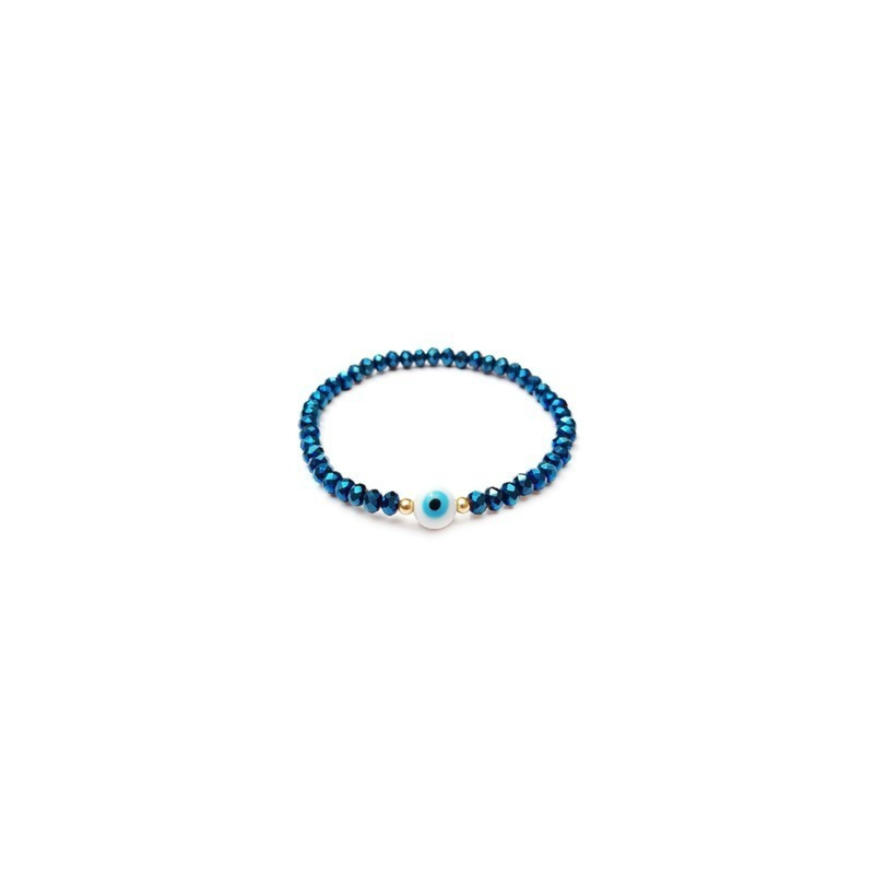 Pulsera de cristal azul metalico con ojo turco